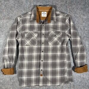 Dubinik Plaid Flannel Shirt Mens L Grey Corduroy Trim Button Long Sleeve custom
